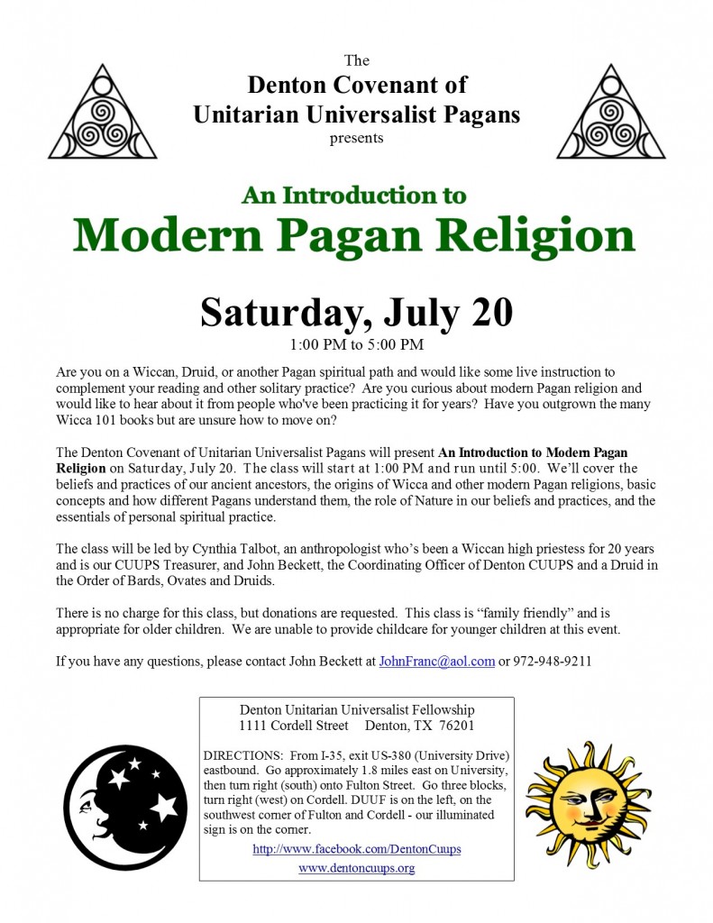 flyer for Paganism class 2013
