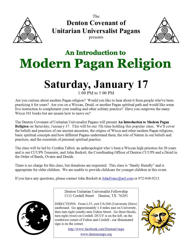flyer for Paganism class 2014