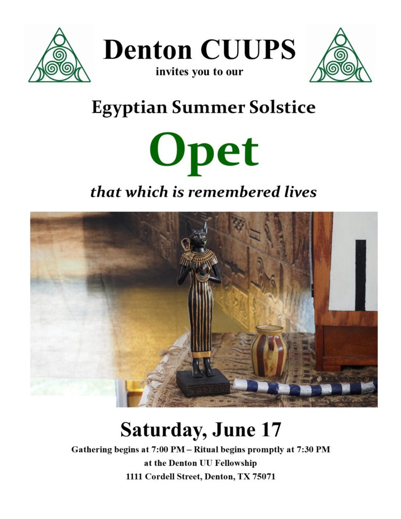 Denton CUUPS Egyptian Summer Solstice, Saturday June 17, 2023